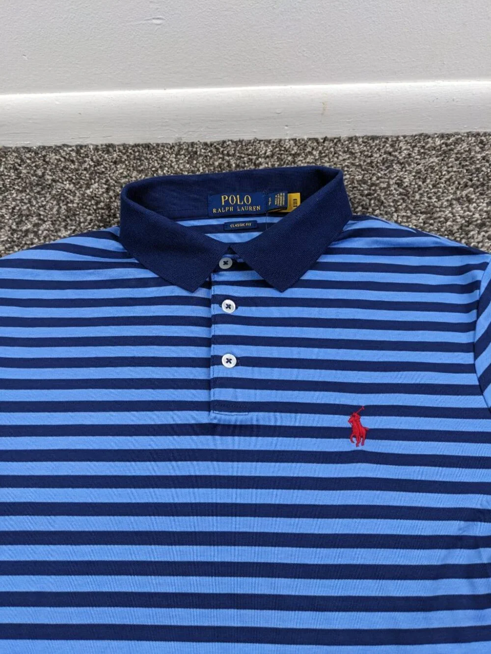 NWT Ralph Lauren Polo Shirt Soft Cotton Multi Blue Striped Mens Small $98
